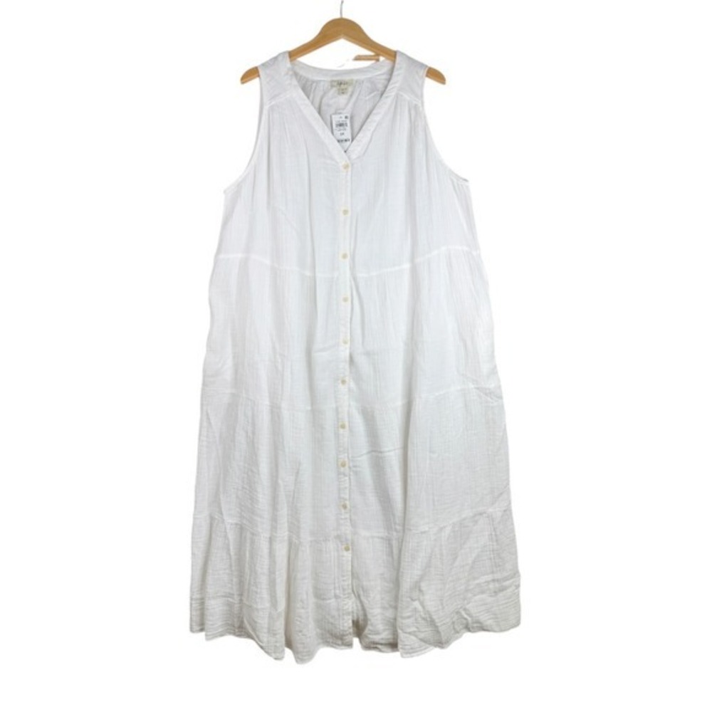 New Style & Co Gauze Cotton Sleeveless Tiered Midi Dress White Plus Size 3X
